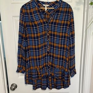 Matilda Jane Blue and Orange Ruffled Button Down Shirt